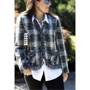 CAROL ANDERSON  Tweed Fringe Blazer Size 2  Luxury Jacket Black Cream